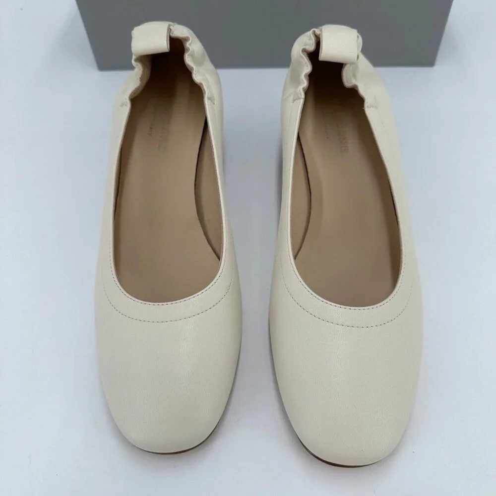 Everlane The Italian Leather Day Heel in Bone 5.5 Women's Elastic Back Comfort